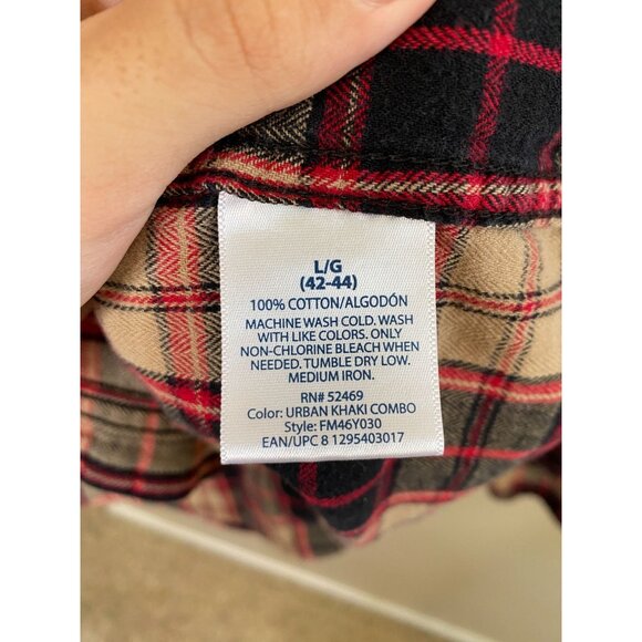 Faded Glory Mens Plaid Long Sleeve Button-Up Shirt Large Cotton Red/Khaki Casual - Picture 5 of 6